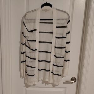 LOFT Ivory and Black Striped Cardigan